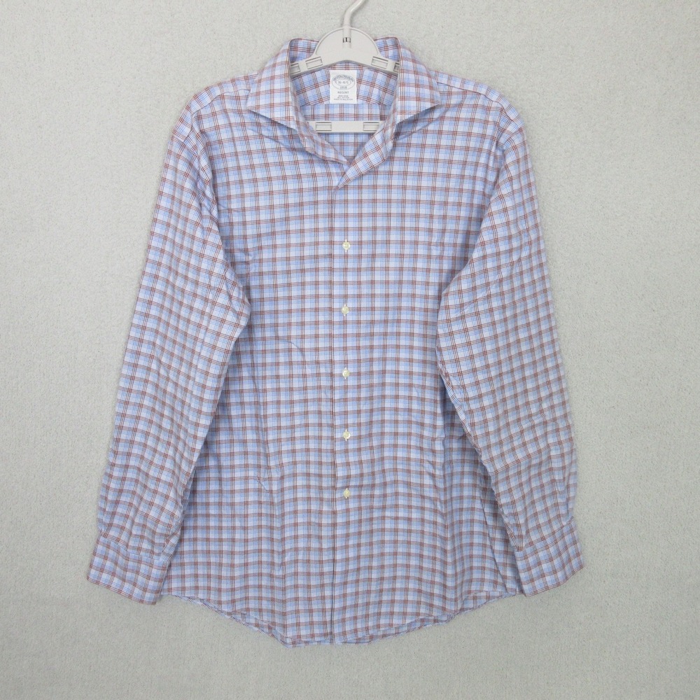 Brooks Brothers Shirt Mens 16 34/35 Blue Plaid Regent Non-Iron Cotton Button Up